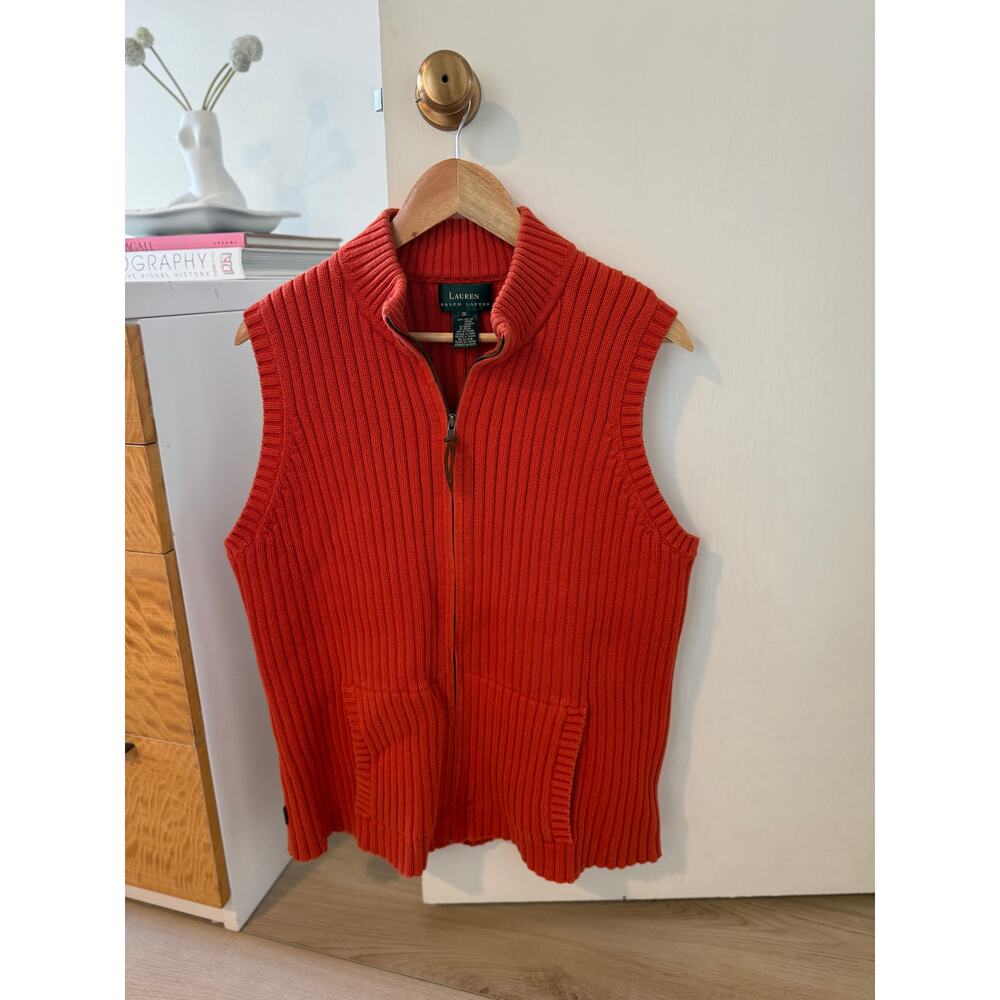 Lauren Ralph Lauren Ribbed Zip Orange Front‎ Sweater Vest ✨